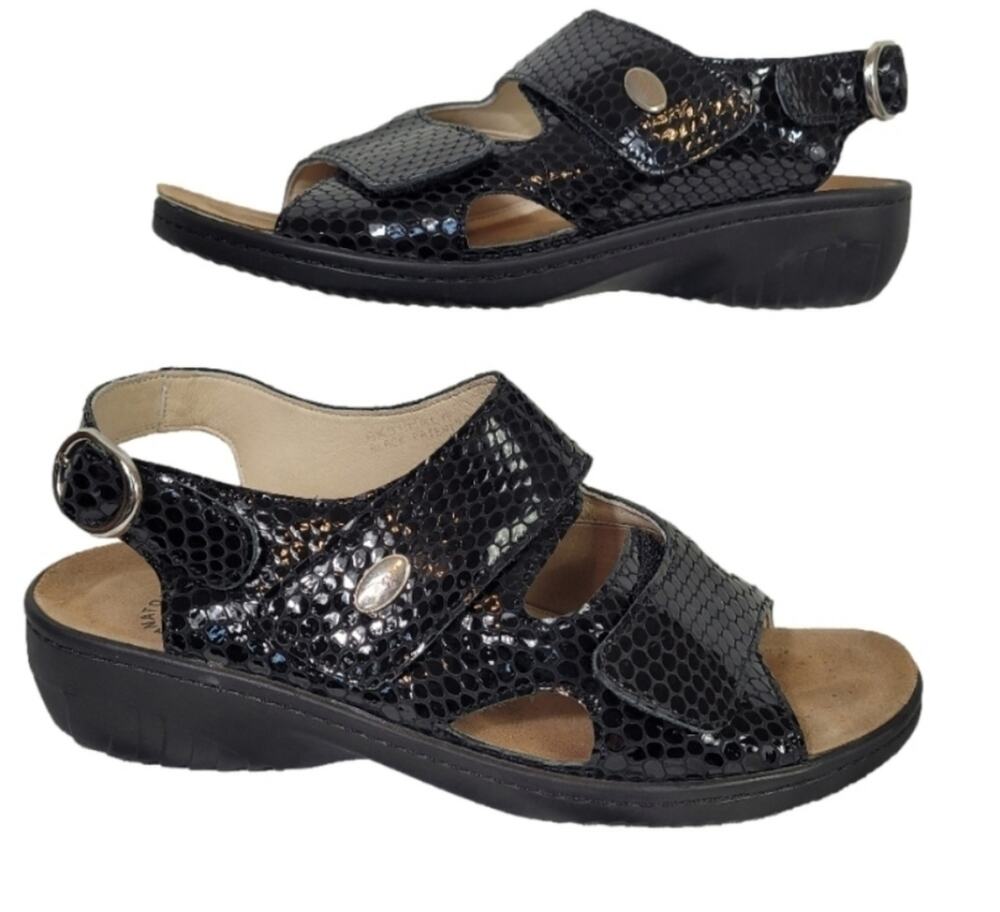 Flexus by Spring Step Aksamala Comfort Sandal Black Patent Leather Python